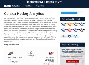 How corsicahockey.com looks like on a tablet such as an iPad.