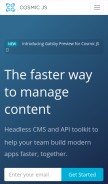 How cosmicjs.com looks like on a mobile device such as an iPhone.