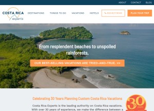 How costaricaexperts.com looks like on a tablet such as an iPad.