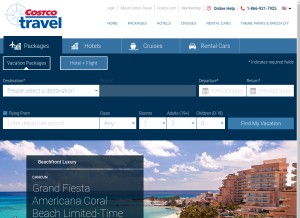 How costcotravel.com looks like on a tablet such as an iPad.