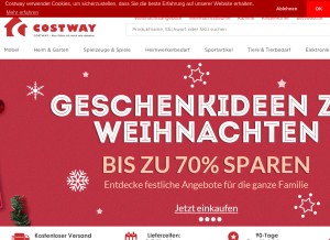 How costway.de looks like on a tablet such as an iPad.