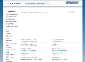 How coupongreat.com looks like on a tablet such as an iPad.