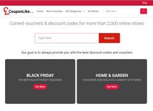 How couponlike.co.uk looks like on a tablet such as an iPad.