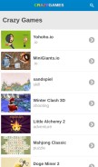 How crazygames.com looks like on a mobile device such as an iPhone.