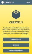 How createjs.com looks like on a mobile device such as an iPhone.