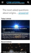 How creation.com looks like on a mobile device such as an iPhone.