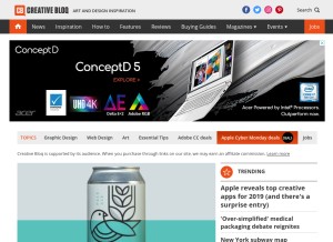 How creativebloq.com looks like on a tablet such as an iPad.