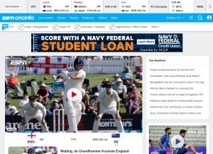 How cricket.org looks like on a tablet such as an iPad.