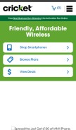 How cricketwireless.com looks like on a mobile device such as an iPhone.