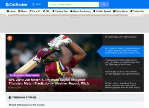 How crictracker.com looks like on a tablet such as an iPad.