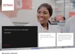 How cslplasma.com looks like on a tablet such as an iPad.