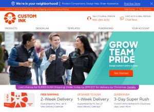 How customink.com looks like on a tablet such as an iPad.