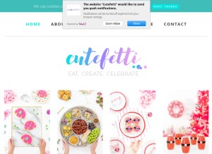 How cutefetti.com looks like on a tablet such as an iPad.