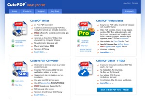How cutepdf.com looks like on a tablet such as an iPad.