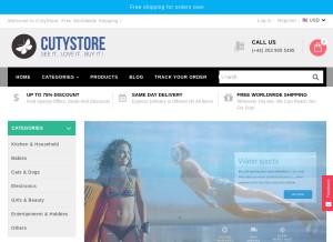 How cutystore.com looks like on a tablet such as an iPad.