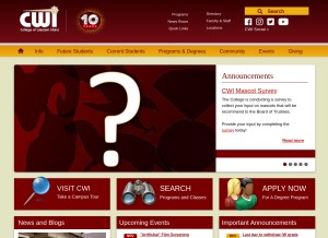 How cwi.edu looks like on a tablet such as an iPad.