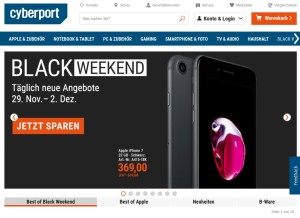 How cyberport.de looks like on a tablet such as an iPad.
