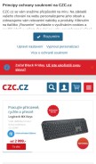 How czc.cz looks like on a mobile device such as an iPhone.