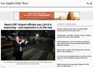 How dailynewslosangeles.com looks like on a tablet such as an iPad.