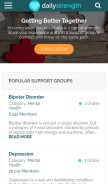 How dailystrength.org looks like on a mobile device such as an iPhone.