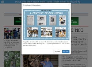 How dailytarheel.com looks like on a tablet such as an iPad.