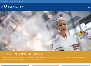 How danaher.com looks like on a tablet such as an iPad.