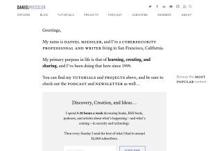 How danielmiessler.com looks like on a tablet such as an iPad.