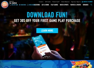 How daveandbusters.com looks like on a tablet such as an iPad.