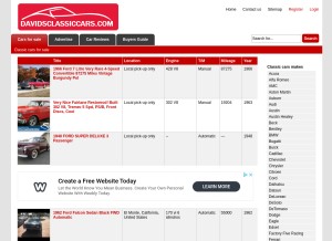 How davidsclassiccars.com looks like on a tablet such as an iPad.