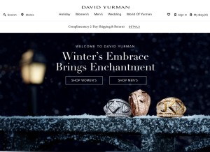 How davidyurman.com looks like on a tablet such as an iPad.