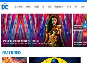 How dccomics.com looks like on a tablet such as an iPad.