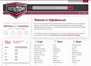 How definitions.net looks like on a tablet such as an iPad.