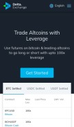 How delta.exchange looks like on a mobile device such as an iPhone.