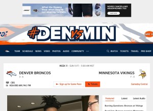 How denverbroncos.com looks like on a tablet such as an iPad.