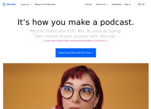 How descript.com looks like on a tablet such as an iPad.