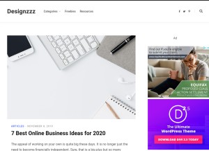How designzzz.com looks like on a tablet such as an iPad.