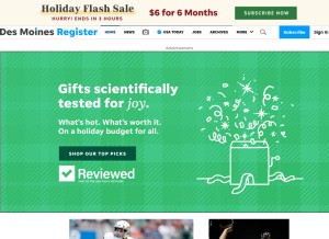 How desmoinesregister.com looks like on a tablet such as an iPad.