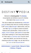 How destinypedia.com looks like on a mobile device such as an iPhone.