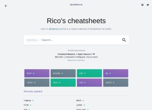 How devhints.io looks like on a tablet such as an iPad.