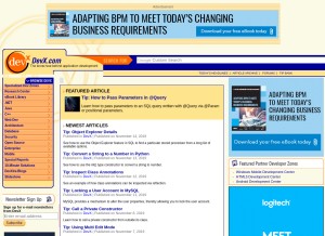 How devx.com looks like on a tablet such as an iPad.