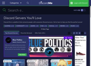 How discord.me looks like on a tablet such as an iPad.