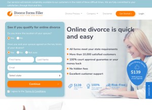 How divorcefiller.com looks like on a tablet such as an iPad.