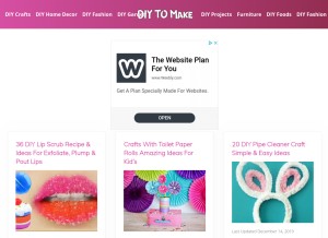 How diytomake.com looks like on a tablet such as an iPad.