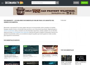 How documaniatv.com looks like on a tablet such as an iPad.