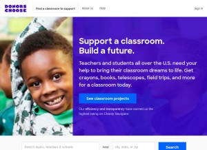 How donorschoose.org looks like on a tablet such as an iPad.
