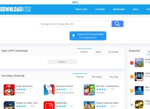 How downloadatoz.com looks like on a tablet such as an iPad.