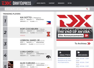 How draftexpress.com looks like on a tablet such as an iPad.