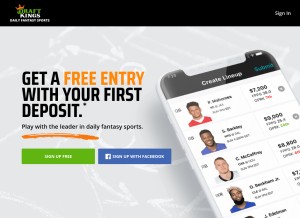 How draftkings.com looks like on a tablet such as an iPad.