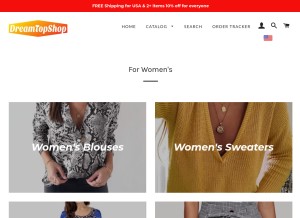 How dreamtopshop.com looks like on a tablet such as an iPad.