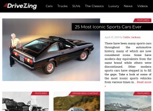 How drivezing.com looks like on a tablet such as an iPad.